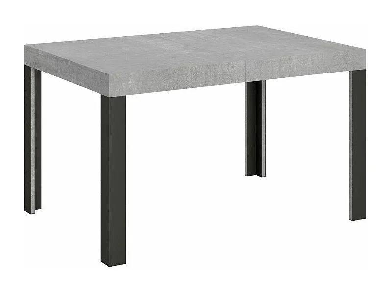 Table extensible bois pieds bois et acier anthracite Liva-Couleur Gris ciment-Sur roulettes-130 à 234cm
