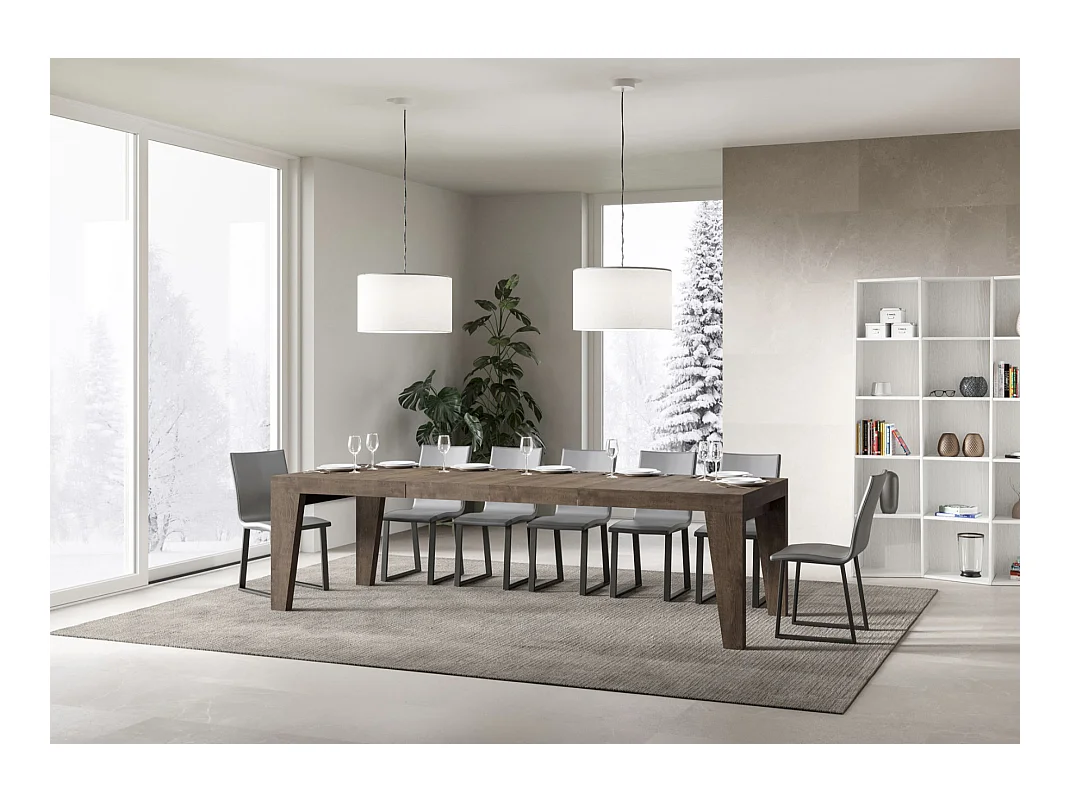Mesa de comedor extensible de madera Naxo.-Color Marrón-Soporte 4 pies-Alargaderas -Ancho extensible