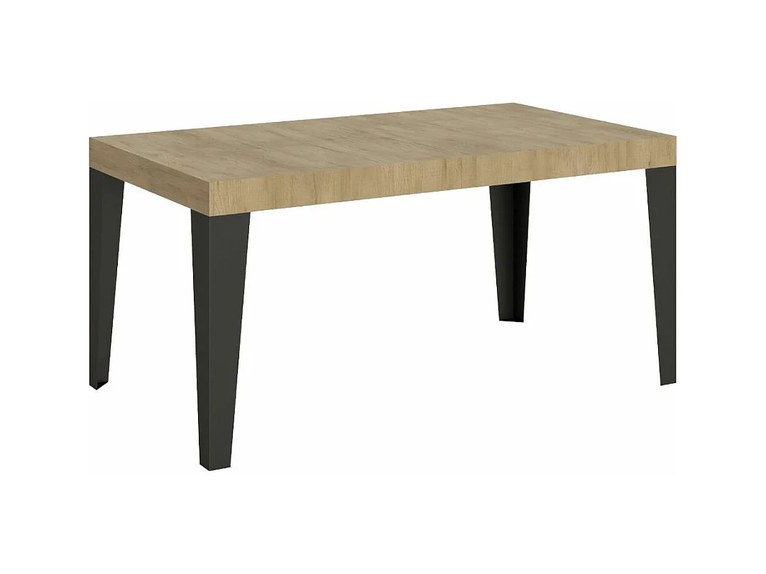 Table à manger extensible Flavio-Couleur Naturel-Sur roulettes-2 rallonges fines-160 à 264cm