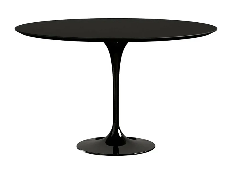 Table tulipe ronde extensible-Plateau Noir mat-Largeur 120/170 cm-Piètement Noir brillant