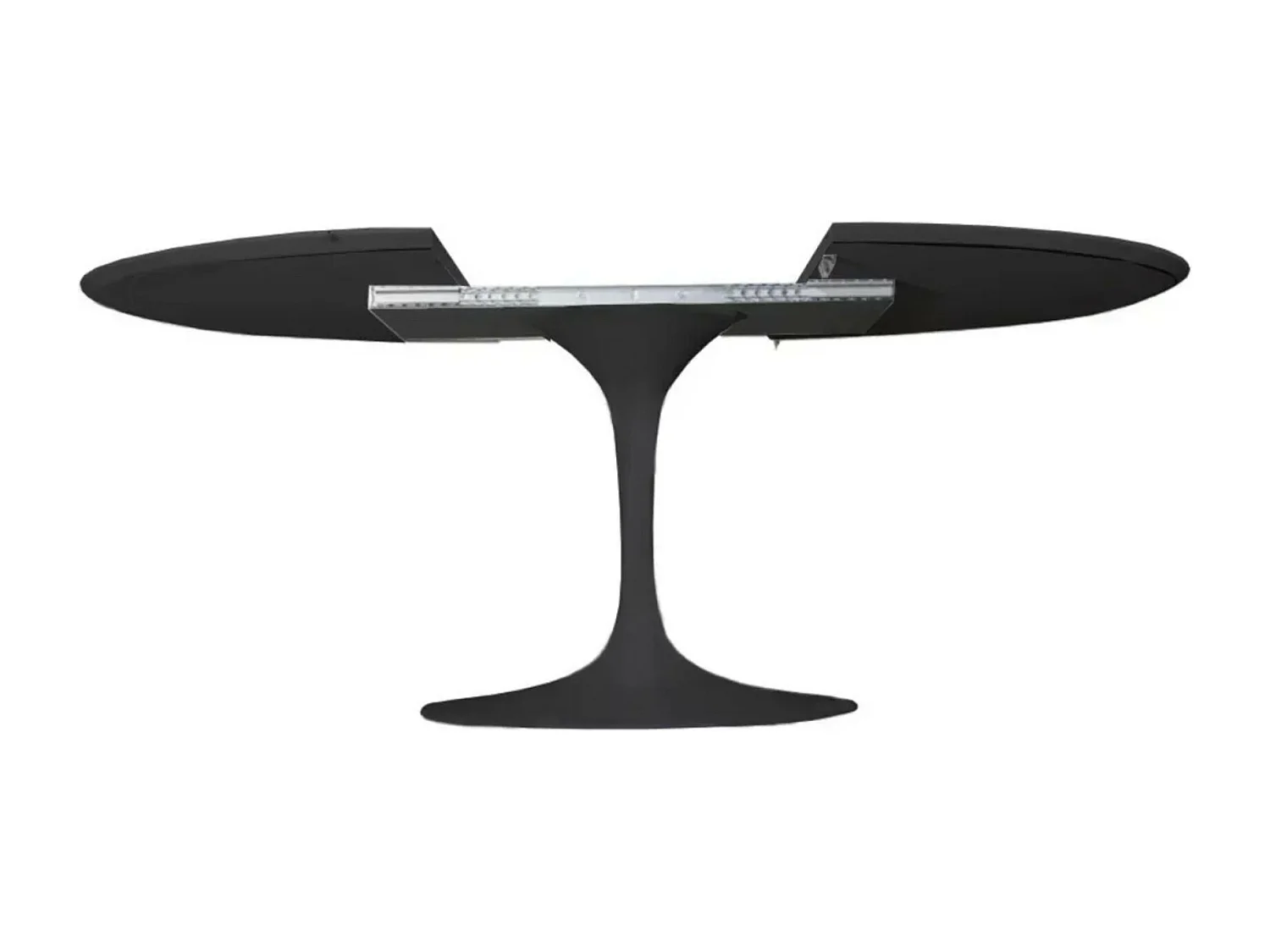 Table tulipe ronde extensible-Plateau Noir mat-Largeur 120/170 cm-Piètement Noir brillant