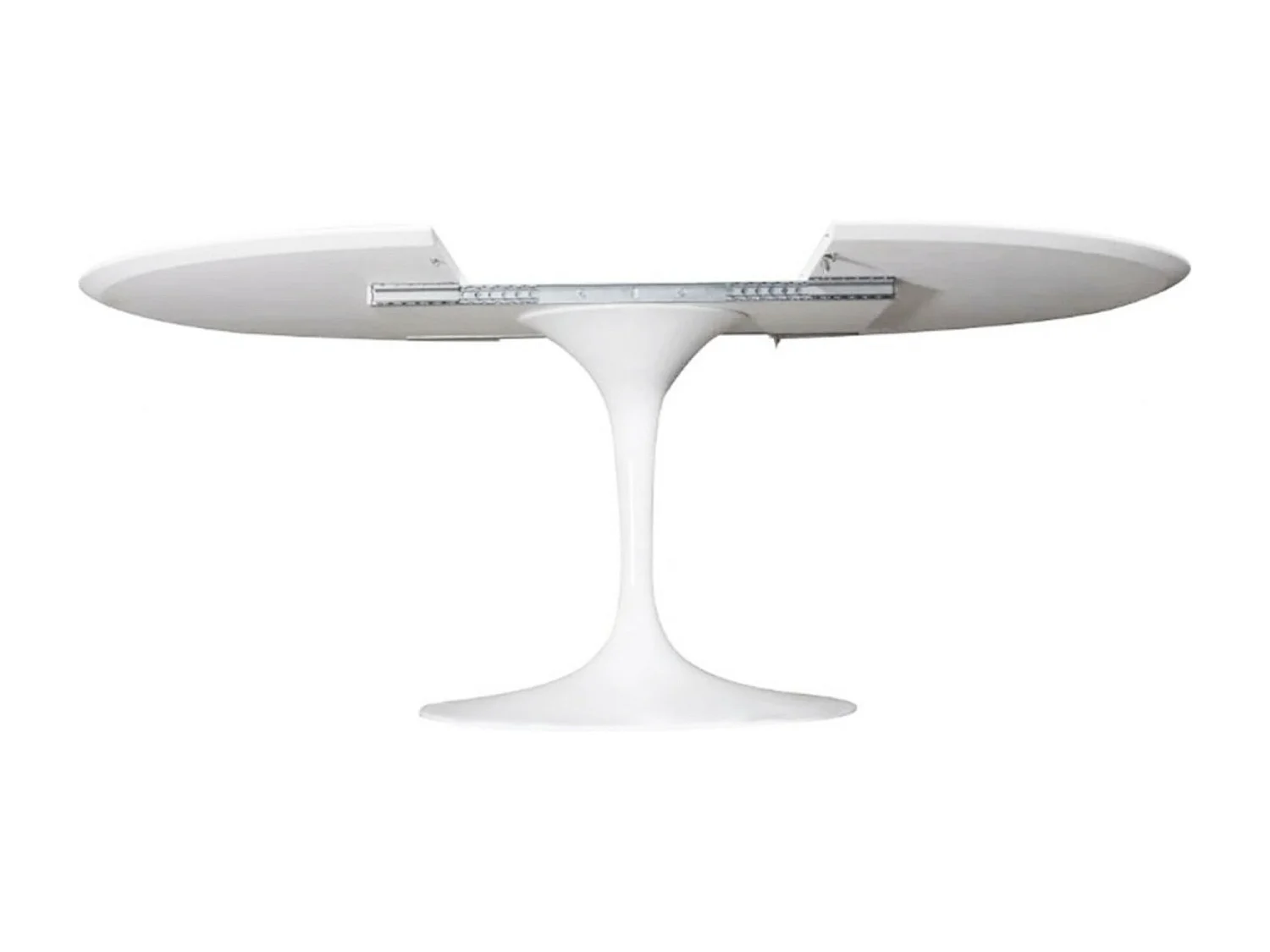 Table tulipe ronde extensible-Plateau Noir mat-Largeur 120/170 cm-Piètement Noir brillant