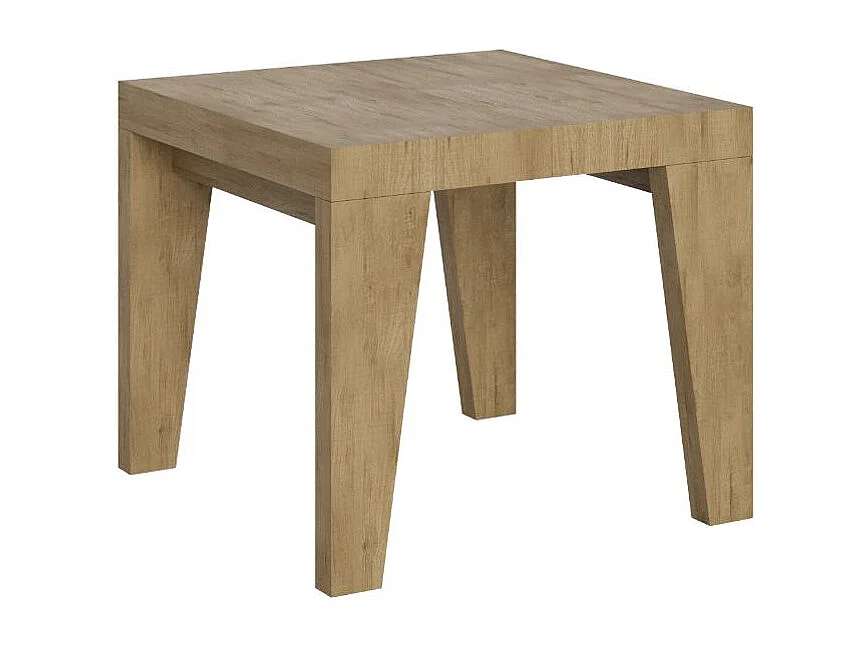 Kleine vierkante uitschuifbare tafel 90x90/246 cm Naxo-Kleur Natuurlijk-Steun 4 voet-Verlengsnoeren 3 dikke extensies