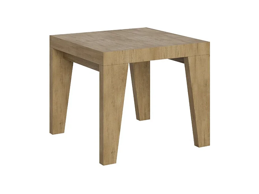 Mesa extensible cuadrada pequeña 90x90/246 cm Naxo-Color Natural-Soporte 4 pies-3 alargaderas gruesas