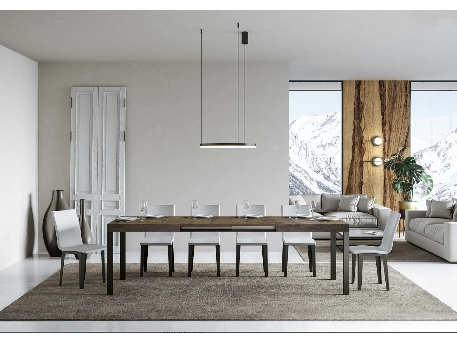 Mesa de comedor extensible Karry-Color Marrón-Soporte 4 pies-Ancho extensible