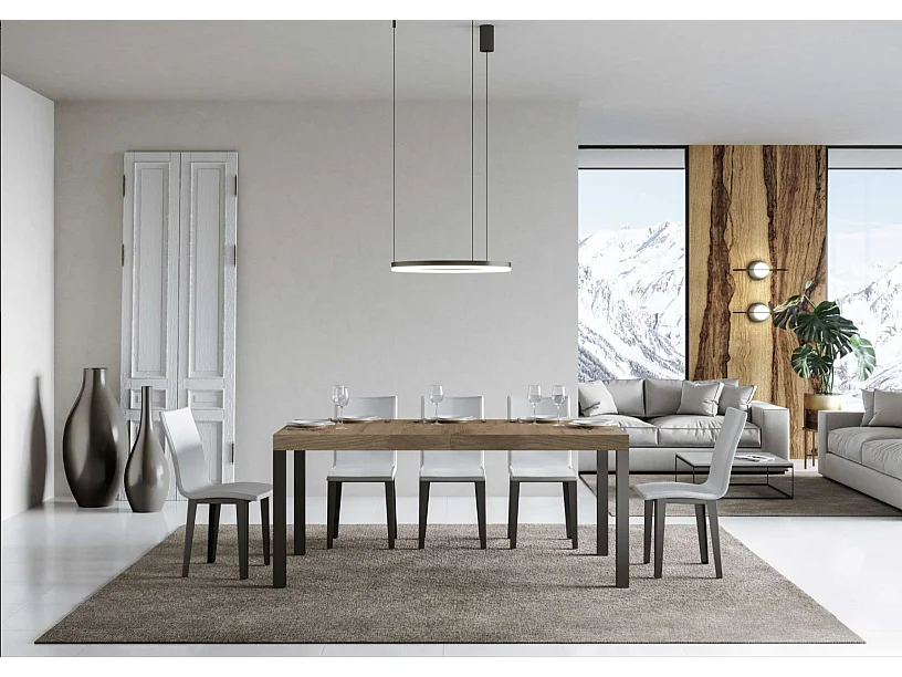 Table à manger extensible Karry-Couleur Marron-4 pieds-140 à 224cm