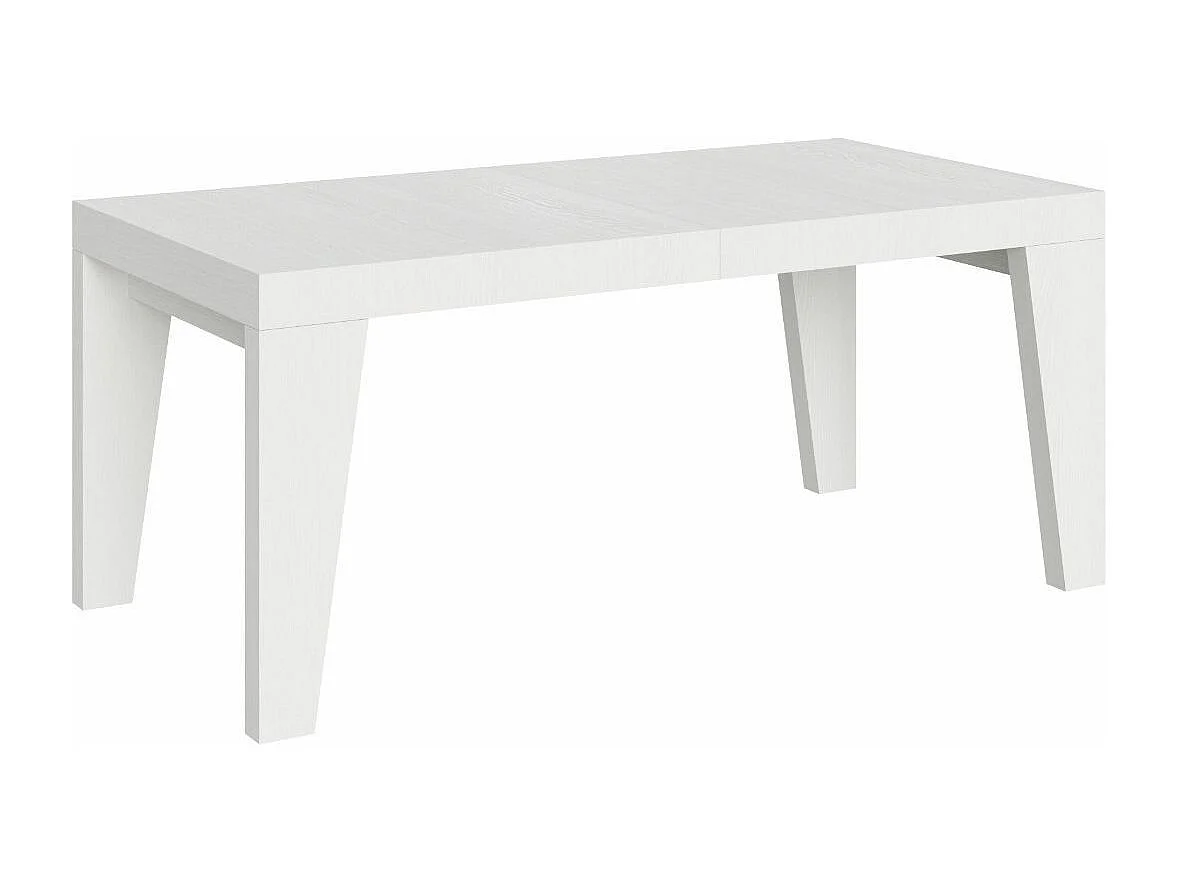 Table à manger extensible bois Naxo-Couleur Blanc-4 pieds-5 rallonges fines-180 à 440cm