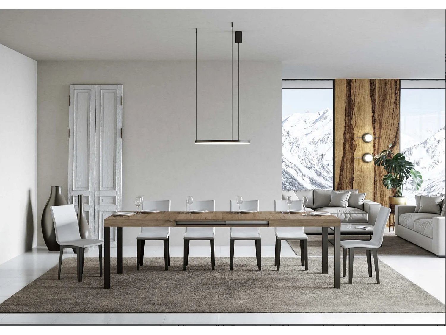 Karry uitschuifbare eettafel-Kleur Natuurlijk-Steun 4 voet-Uitschuifbare breedte