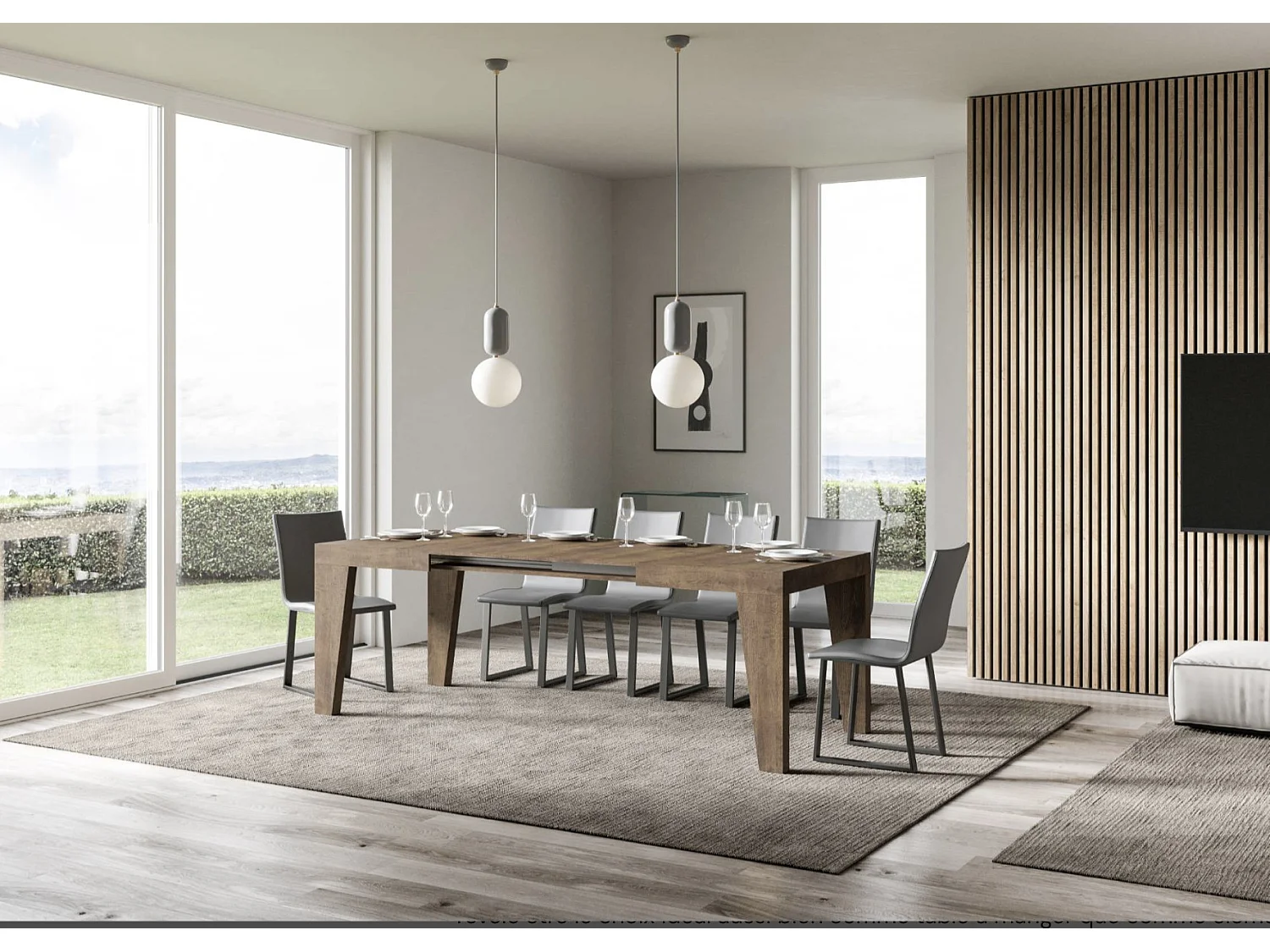 Naxo uitschuifbare houten eettafel-Kleur Bruin-Voet en steun op zwenkwielen-Verlengsnoeren -Uitschuifbare breedte