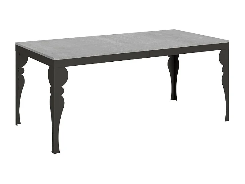 Uitschuifbare tafel met antraciet stalen poten, Torza evolution in oosterse stijl-Kleur Cementgrijs-Steun 4 voet-Uitschuifbare breedte