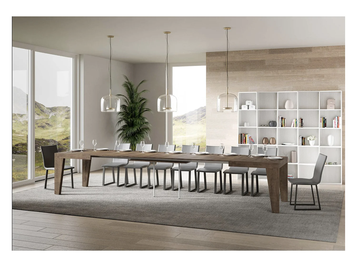 Naxo uitschuifbare houten eettafel-Kleur Natuurlijk-Steun 4 voet-Verlengsnoeren -Uitschuifbare breedte