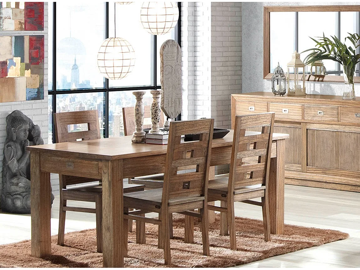 Table rectangulaire extensible en bois massif naturel MAZARI 180-230-280cm