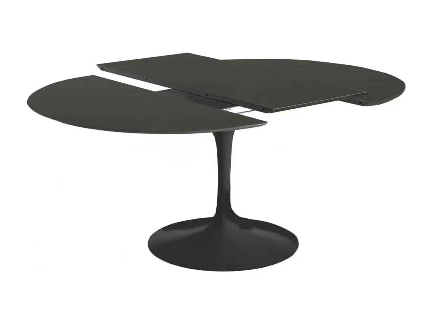 Table tulipe ronde extensible-Plateau Noir mat-Largeur 137/187 cm-Piètement Noir brillant