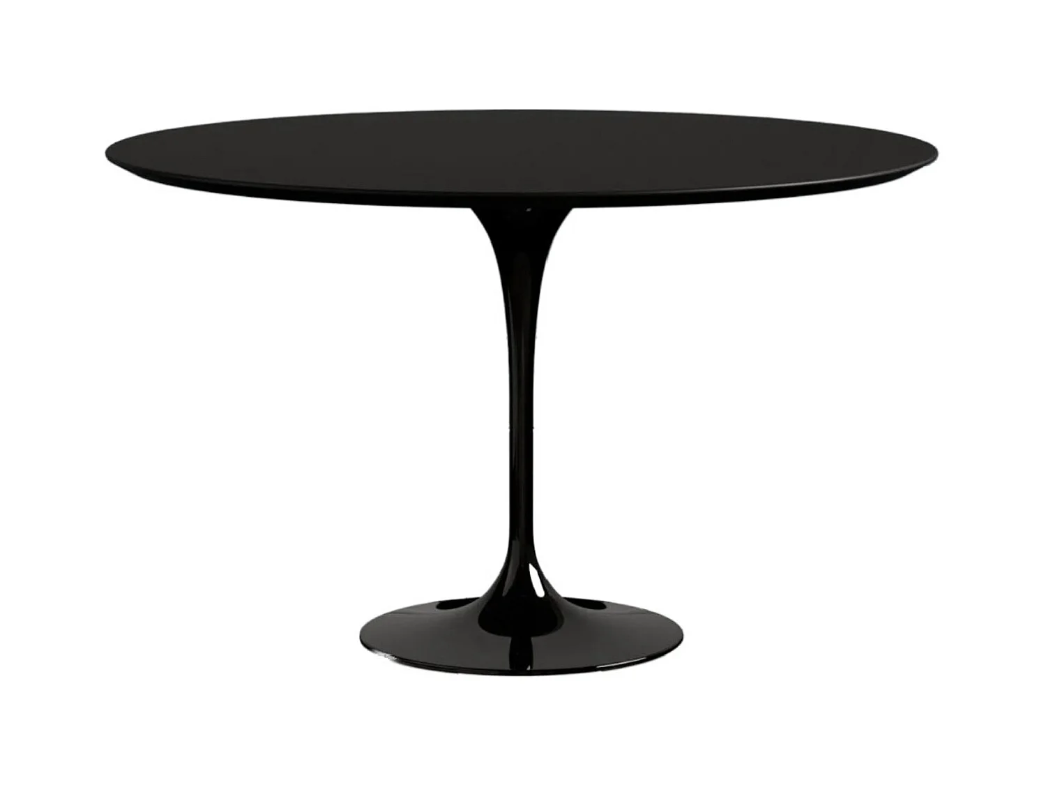 Table tulipe ronde extensible-Plateau Noir mat-Largeur 137/187 cm-Piètement Noir brillant