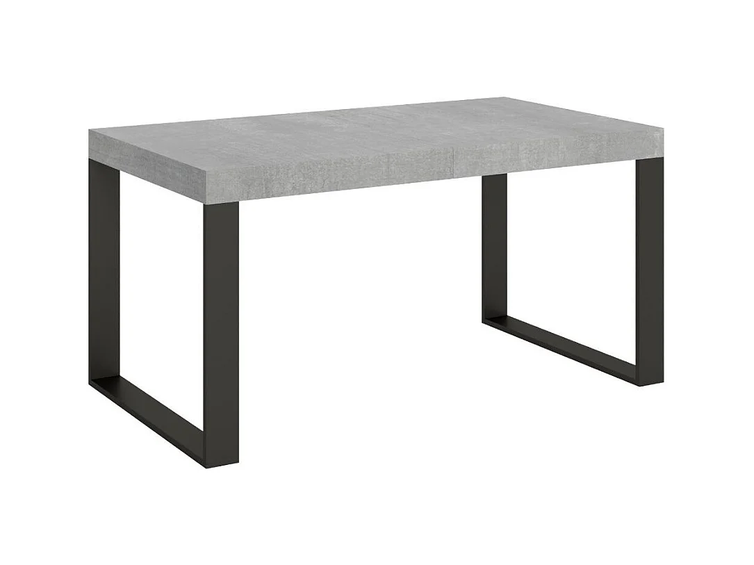 Table à manger extensible Tiroz-Couleur Gris ciment-Sur roulettes-5 rallonges fines-160 à 420cm