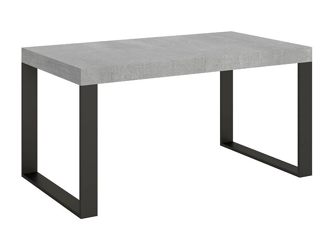 Table à manger extensible Tiroz-Couleur Gris ciment-Sur roulettes-5 rallonges fines-160 à 420cm
