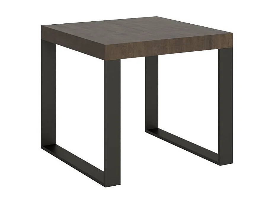 Petite table carrée extensible 90x90-246 Tiroz-Couleur Marron-Sur roulettes-3 rallonges fines