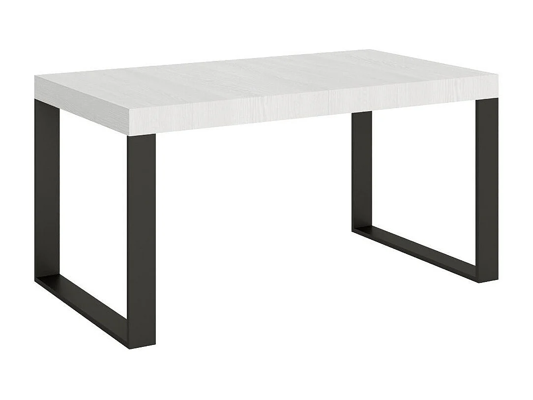 Table à manger extensible Tiroz-Couleur Blanc-4 pieds-5 rallonges fines-160 à 420cm