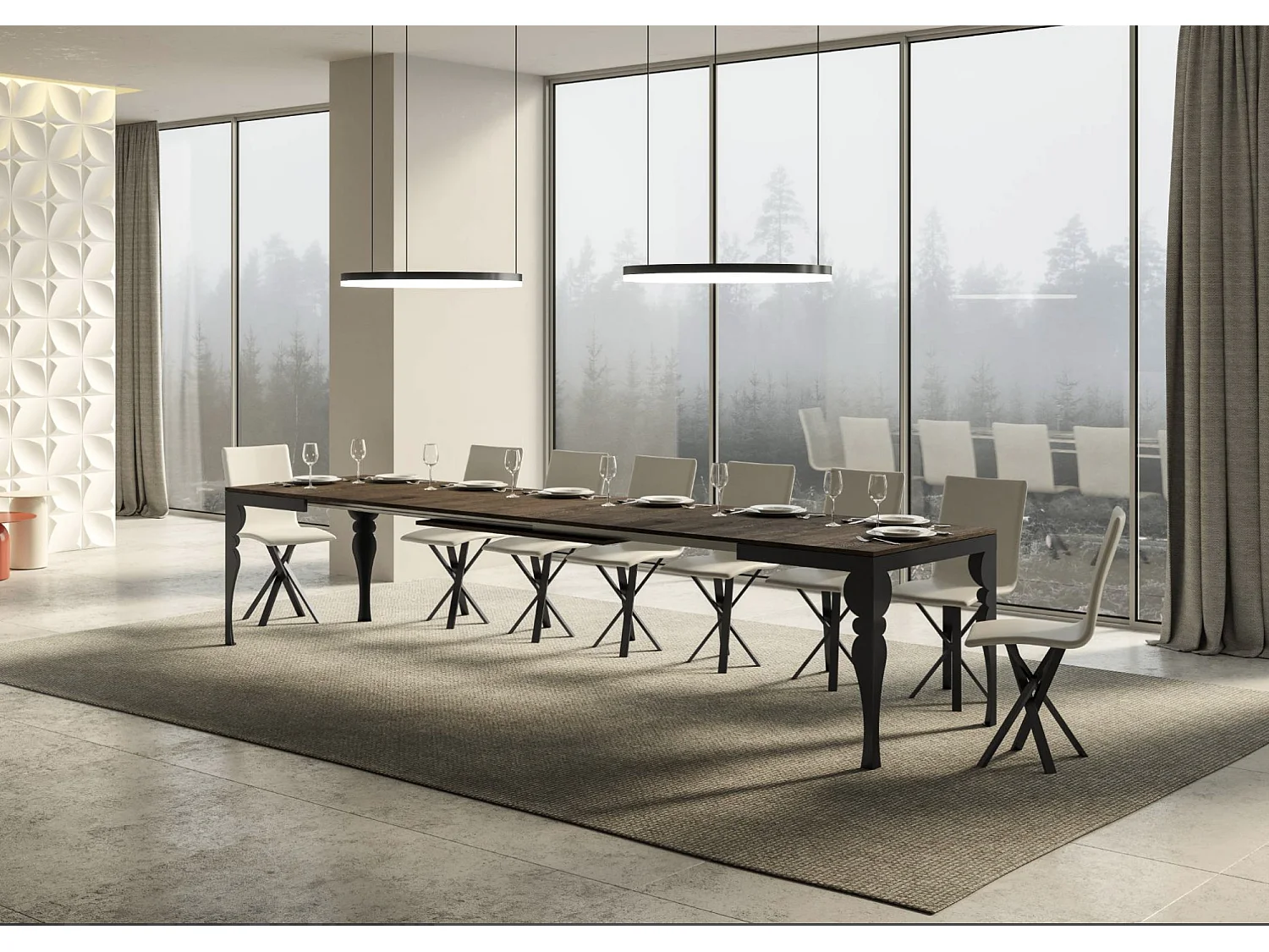 Table extensible pieds acier anthracite Torza evolution-Couleur Marron-4 pieds-180 à 440cm