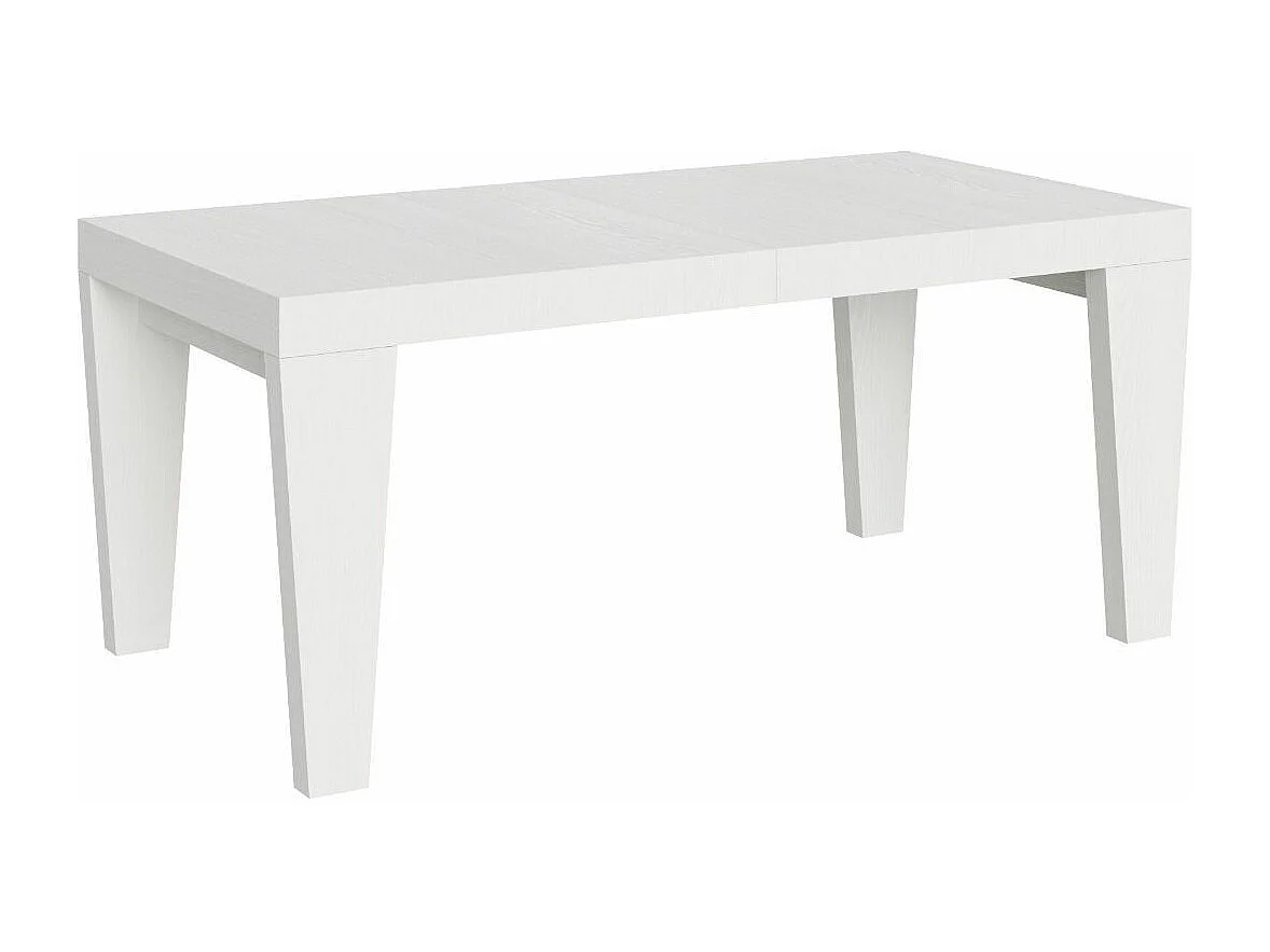 Table à manger extensible bois pieds en V Kristo-Couleur Blanc-4 pieds-2 rallonges épaisses-160 à 264cm