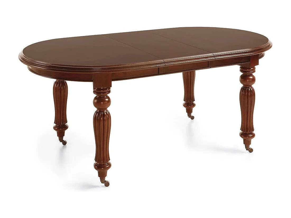 Table ovale extensible à roulettes en bois d'acajou marron Castle 160-200-240cm