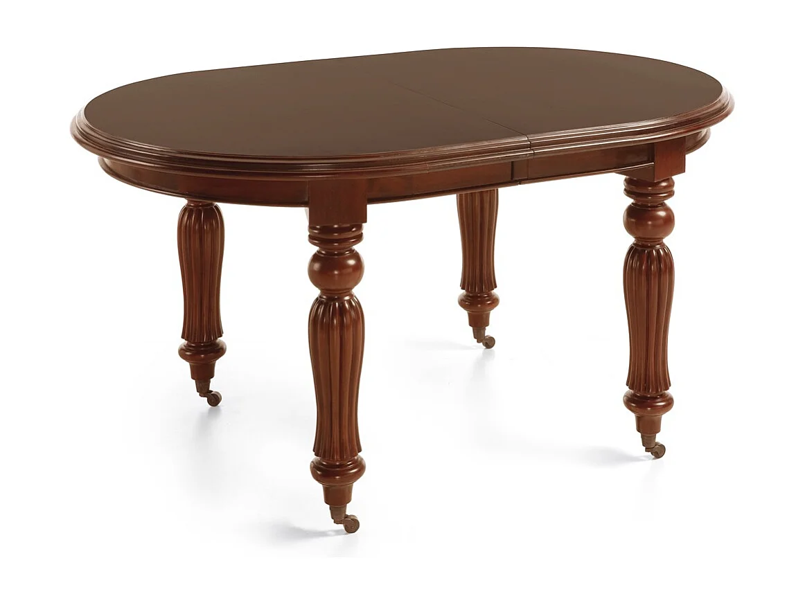 Table ovale extensible à roulettes en bois d'acajou marron Castle 160-200-240cm