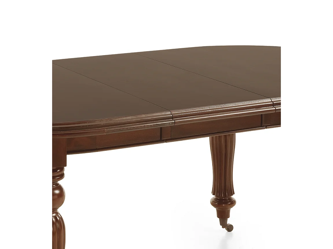 Table ovale extensible à roulettes en bois d'acajou marron Castle 160-200-240cm