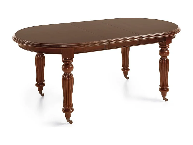 Table ovale extensible à roulettes en bois d'acajou marron Castle 160-200-240cm