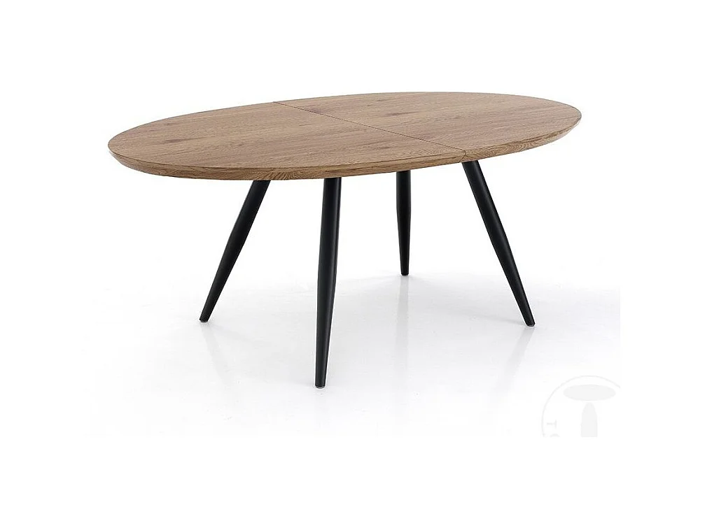 Table ovale extensible acier noir et bois de chêne Lina L 160-200cm