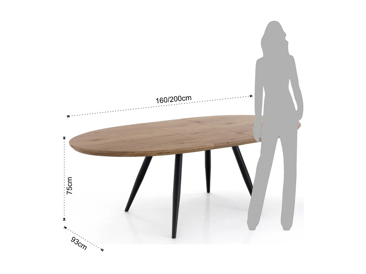 Table ovale extensible acier noir et bois de chêne Lina L 160-200cm