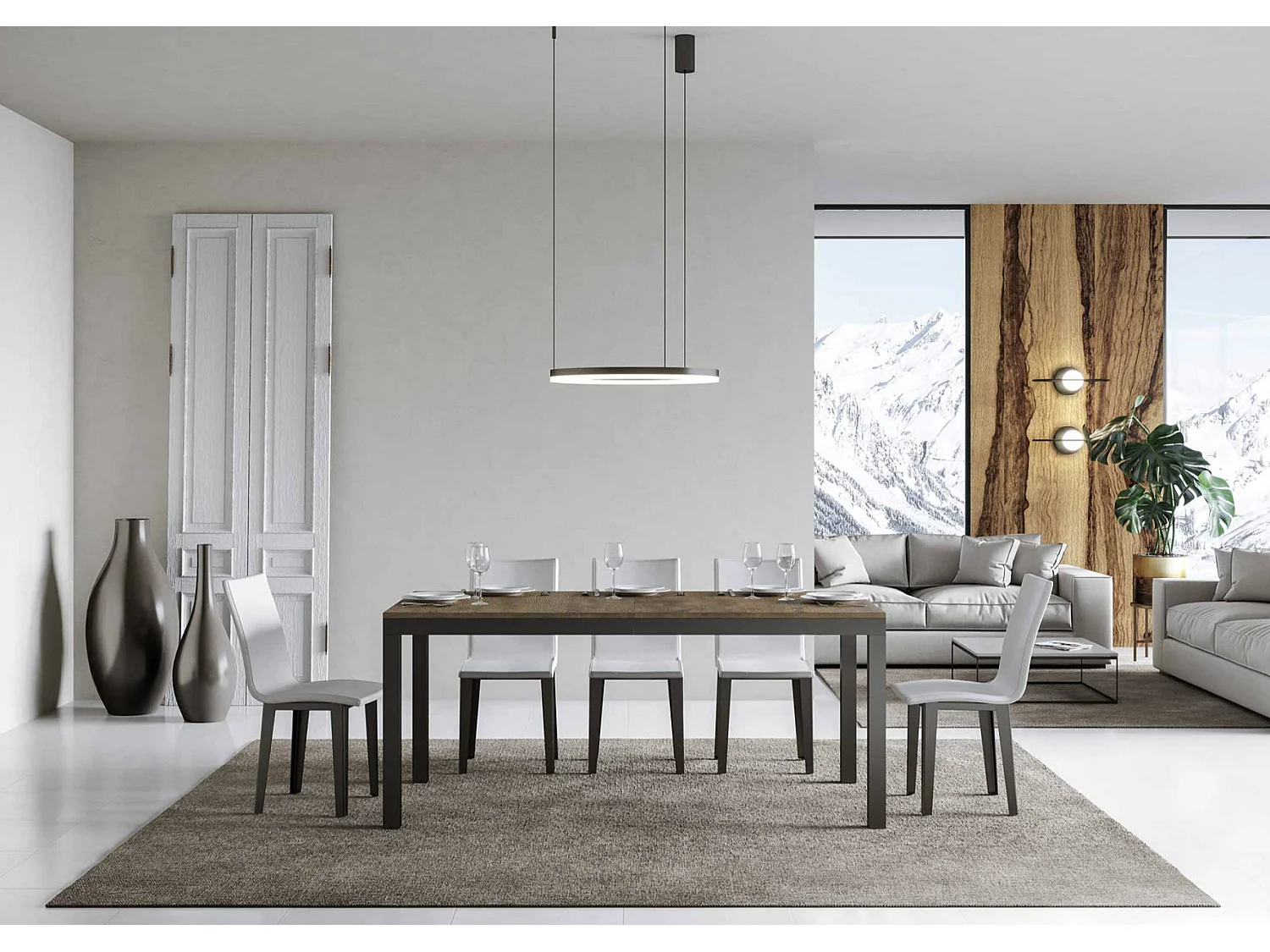 Mesa de comedor extensible Karry evolución-Color Marrón-Soporte 4 pies-Ancho extensible