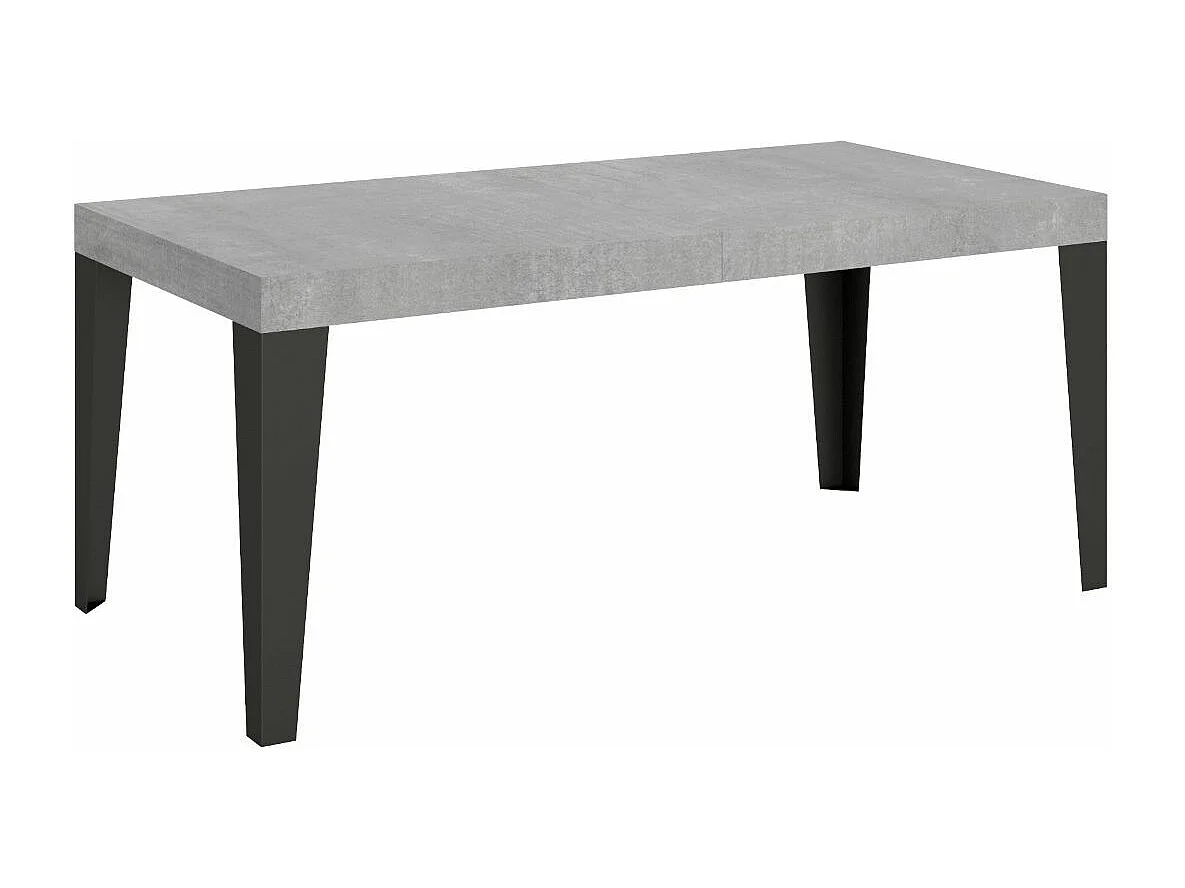 Table à manger extensible Flavio-Couleur Gris ciment-Sur roulettes-2 rallonges fines-180 à 284cm
