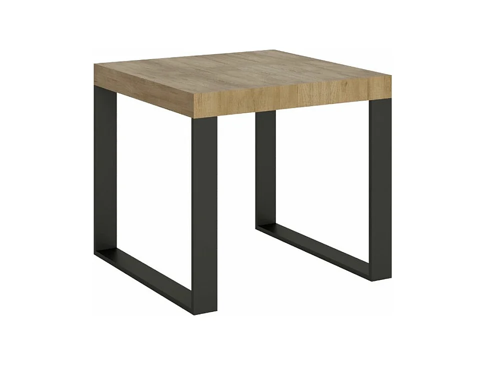 Mesa extensible cuadrada pequeña 90x90/246 cm Tiroz-Color Natural-Soporte 4 pies-3 alargaderas gruesas