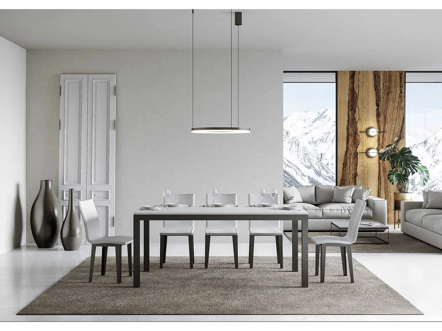 Karry evolution uitschuifbare eettafel-Kleur Wit-Steun 4 voet-Uitschuifbare breedte