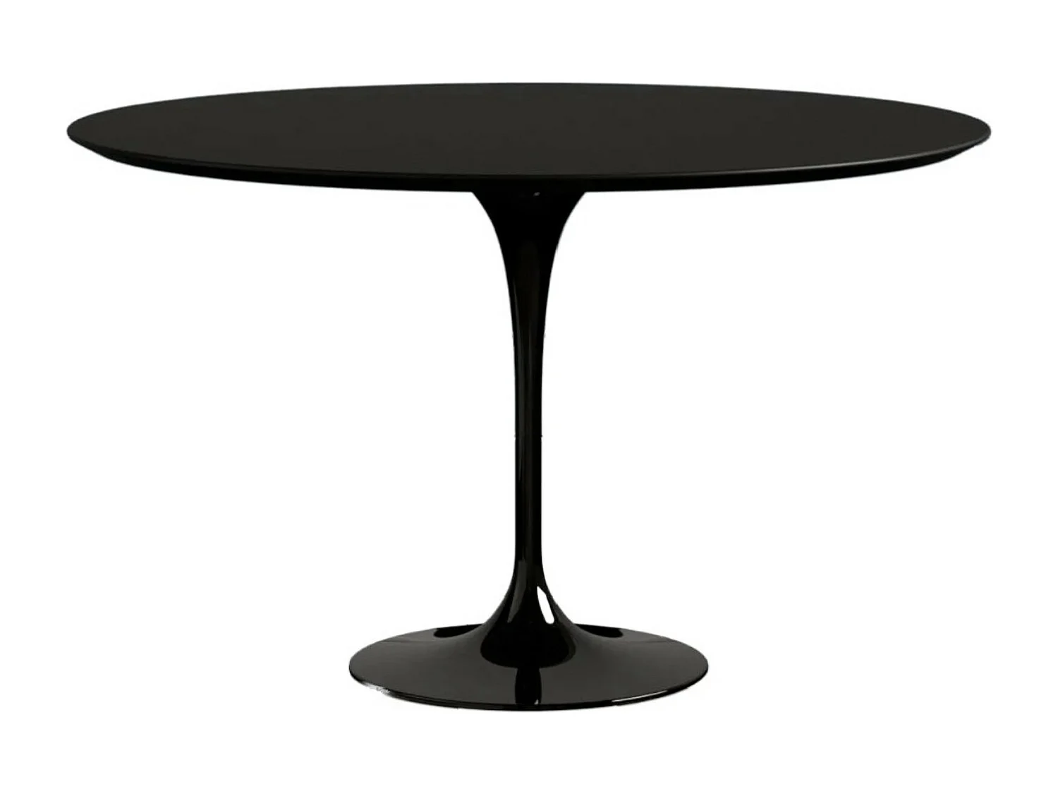 Table tulipe ronde extensible-Plateau Noir mat-Largeur 107/152 cm-Piètement Noir brillant