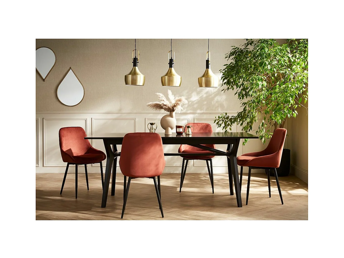 Table extensible rallonges intégrées rectangulaire bois foncé noyer L180-220 cm FOSTER
