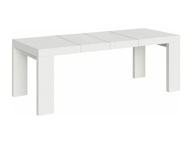 Table à manger extensible bois Ribo-Couleur Blanc-4 pieds-2 rallonges épaisses-160 à 264cm
