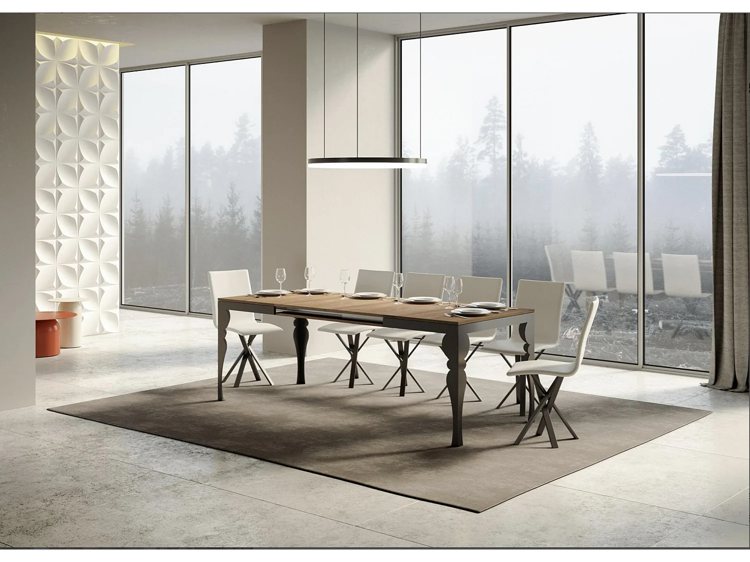 Table extensible pieds acier anthracite Torza evolution-Couleur Naturel-4 pieds-120 à 380cm