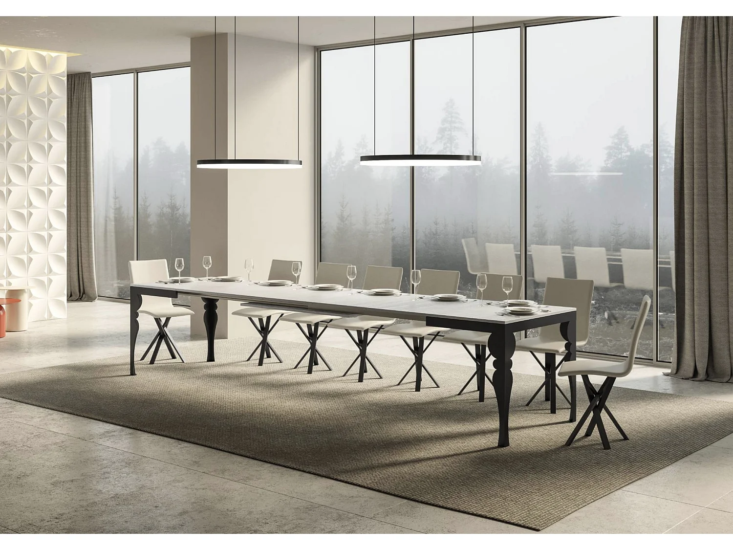 Table extensible pieds acier anthracite Torza evolution-Couleur Naturel-4 pieds-120 à 380cm