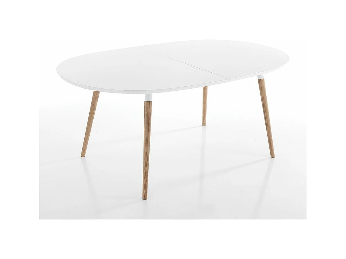Table ovale extensible bois massif et bois MDF blanc Paty L 140-240cm