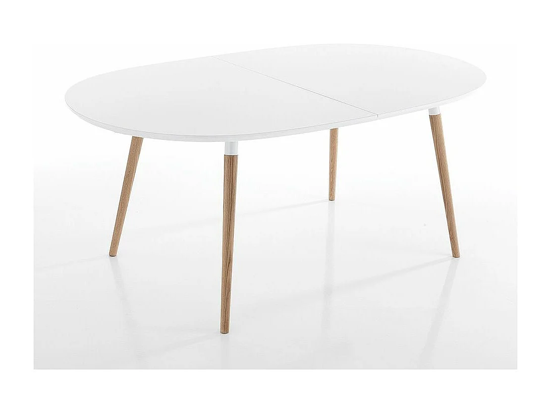 Table ovale extensible bois massif et bois MDF blanc Paty L 140-240cm