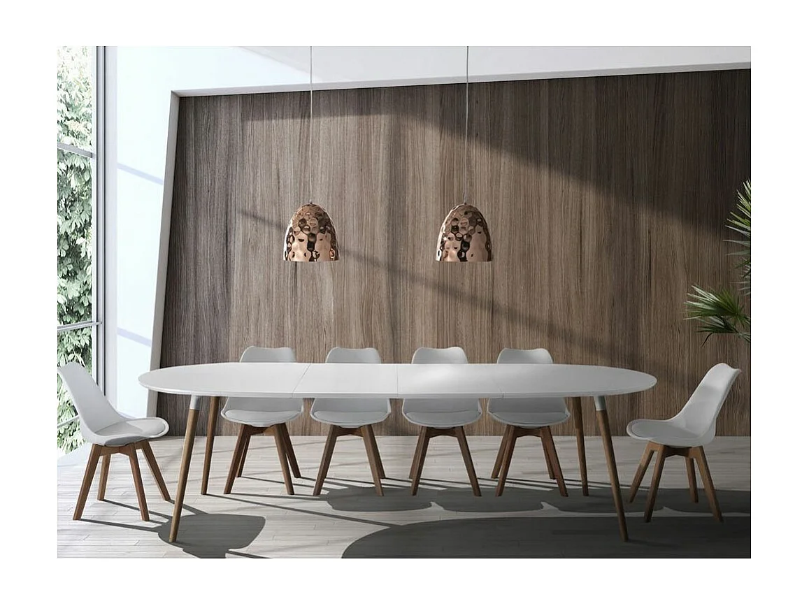 Table ovale extensible bois massif et bois MDF blanc Paty L 140-240cm