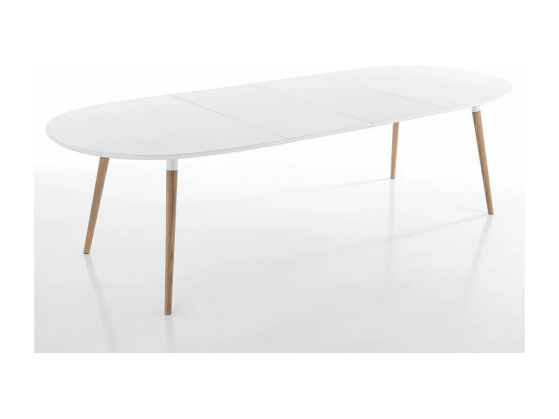 Table ovale extensible bois massif et bois MDF blanc Paty L 140-240cm
