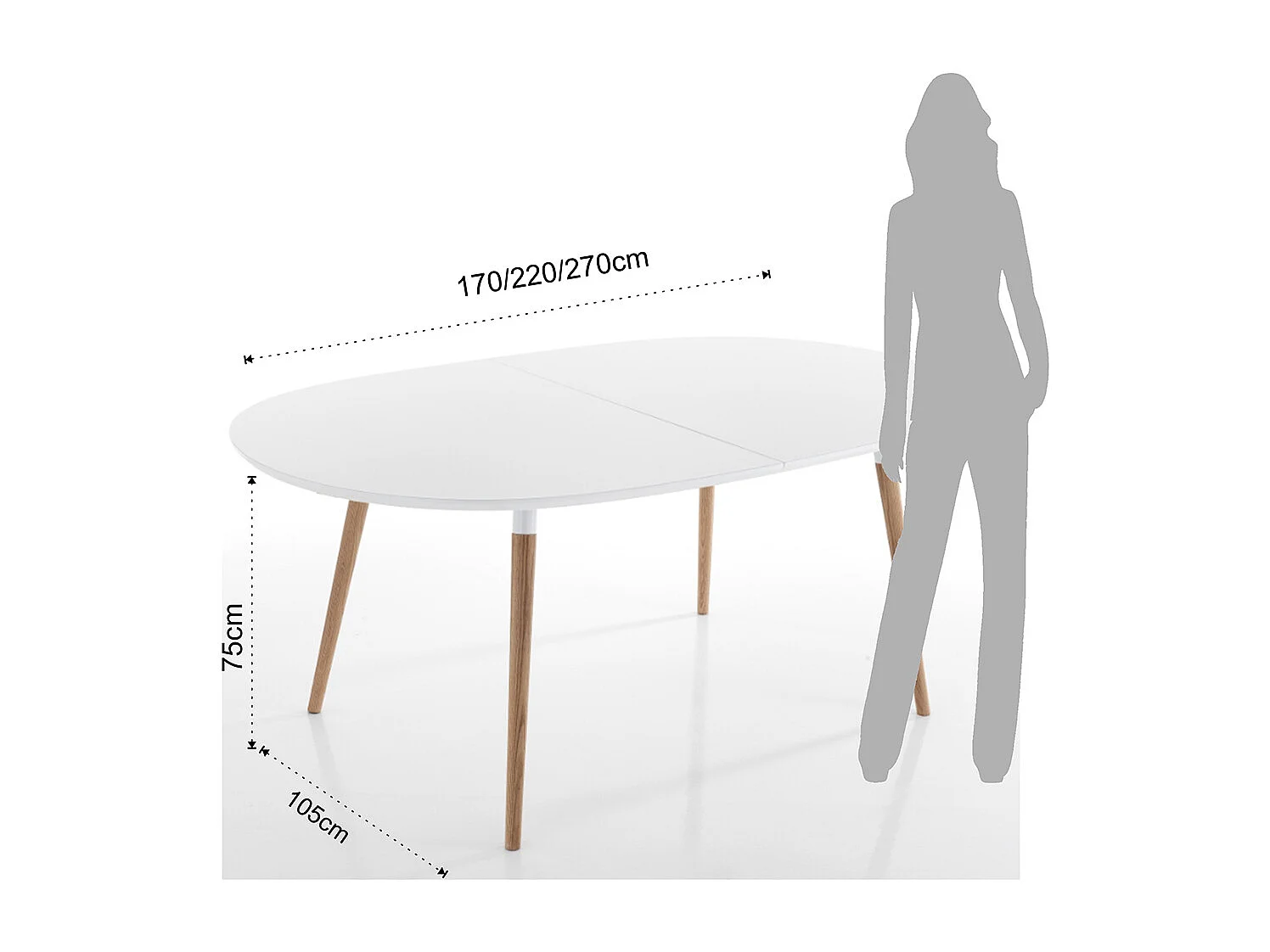 Table ovale extensible bois massif et bois MDF blanc Paty L 140-240cm