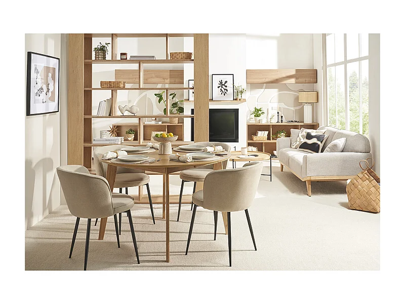 Mesa de comedor diseño redonda extensible roble L120-150 LEENA