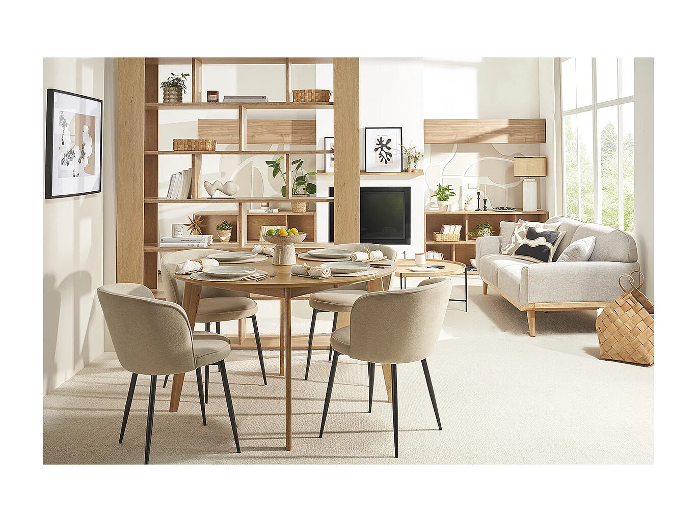 Mesa de comedor diseño redonda extensible roble L120-150 LEENA