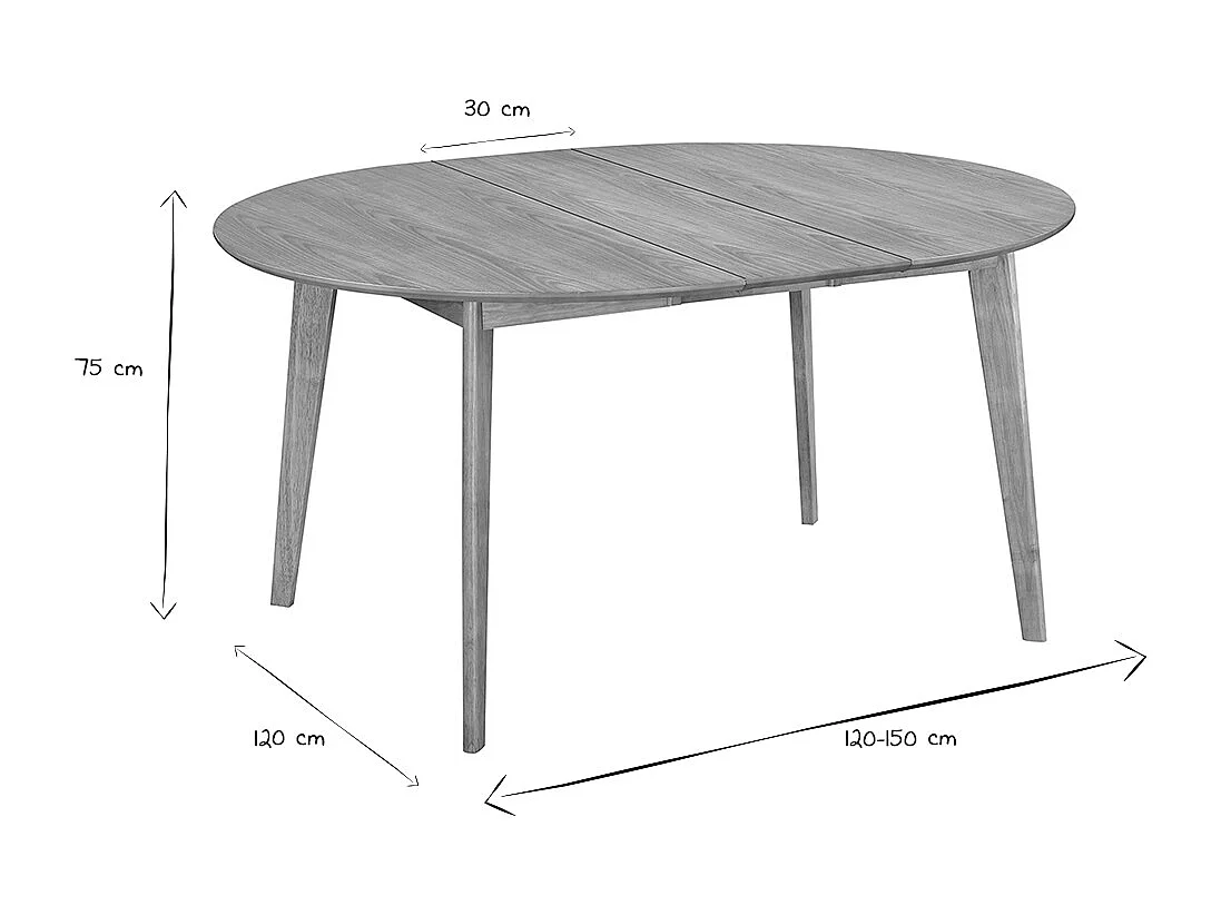 Table à manger ronde extensible finition chêne L120-150 cm LEENA