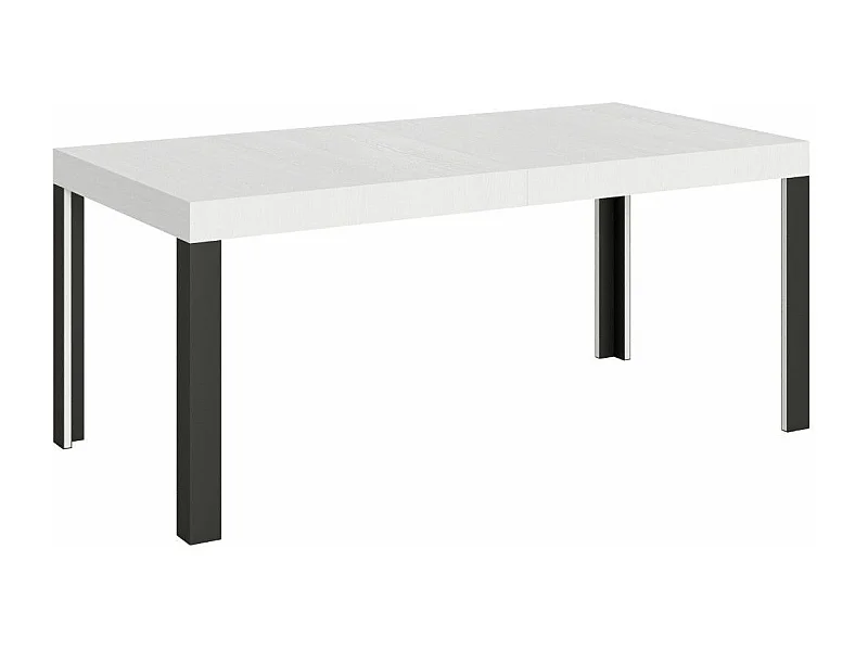 Table extensible bois pieds bois et acier anthracite Liva-Couleur Blanc-4 pieds-180 à 284cm