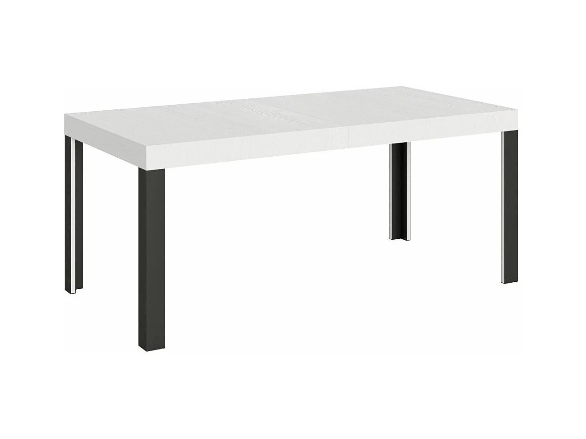 Table extensible bois pieds bois et acier anthracite Liva-Couleur Blanc-4 pieds-180 à 284cm