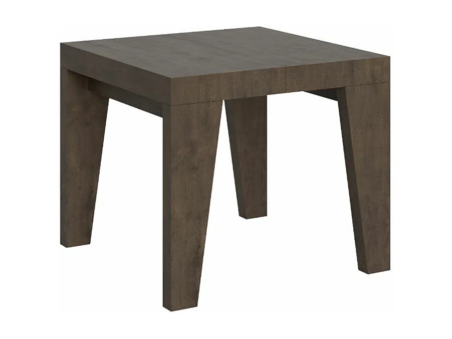 Petite table carrée extensible 90x90-246 Naxo-Couleur Marron-4 pieds-3 rallonges épaisses